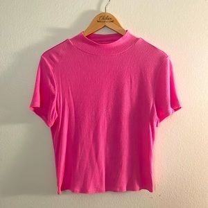 Hot Pink Mock Turtle Crop Top